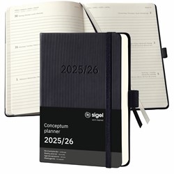 SIGEL Terminplaner Wochenkalender Conceptum 2025/2026, 18 Monate, ca. A6, Hardcover, schwarz