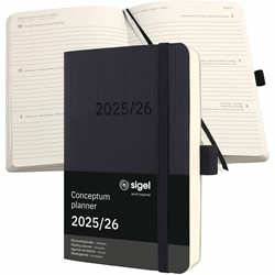 SIGEL Terminplaner Wochenkalender Conceptum 2025/2026, 18 Monate, ca. A6, Softcover, schwarz