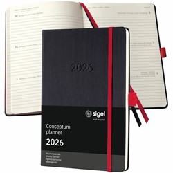 SIGEL Terminplaner Wochenkalender Conceptum 2026, ca. A5, Hardcover, schwarz/rot