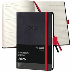 SIGEL Terminplaner Wochenkalender Conceptum 2026, ca. A6, Hardcover, schwarz, rot
