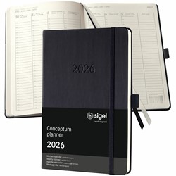 SIGEL Planungsbuch Terminplaner Wochenkalender Conceptum 2026, ca. A5, Hardcover, schwarz