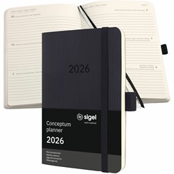 SIGEL Terminplaner Wochenkalender Conceptum 2026, ca. A6, Softcover, schwarz