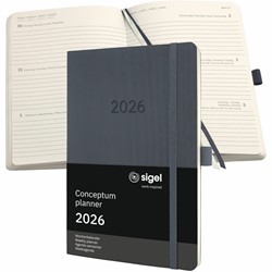 SIGEL Terminplaner Wochenkalender Conceptum 2026, ca. A5, Softcover, dunkelgrau