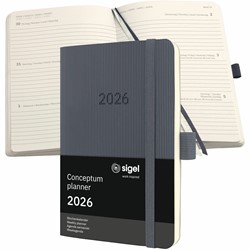 SIGEL Terminplaner Wochenkalender Conceptum 2026, ca. A6, Softcover, dunkelgrau