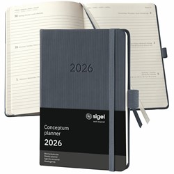 SIGEL Terminplaner Wochenkalender Conceptum 2026, ca. A6, Hardcover, dunkelgrau