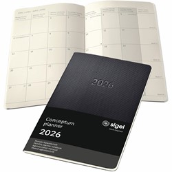 SIGEL Monats-Kalenderheft Monatsplaner Conceptum 2026, ca. A5, Softcover, schwarz