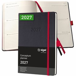 SIGEL Terminplaner Wochenkalender Conceptum 2027, ca. A5, Hardcover, schwarz/rot