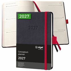 SIGEL Terminplaner Wochenkalender Conceptum 2027, ca. A6, Hardcover, schwarz, rot