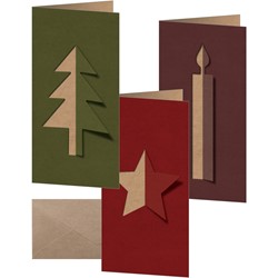 SIGEL Weihnachts-Karten Set mit Umschlag, Cut-out style, Kraftpapier, 3 verschiedene Motive, DIN lang