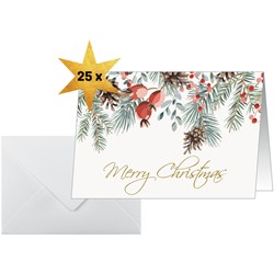SIGEL Weihnachts-Karten (inkl. Umschläge), Red berries and pine cones, A6 quer , 25+25 Stück