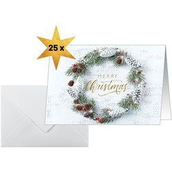 SIGEL Weihnachts-Karten (inkl. Umschläge), Christmas wreath, A6 quer , 25+25 Stück