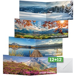 SIGEL Glückwunsch-Karten Mountain landscapes by seasons, A6, 12 Karten mit Umschlägen