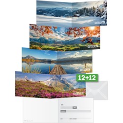 SIGEL Gutschein-Karten Mountain landscapes by seasons, A6, 12 Karten inkl. transparente Umschläge