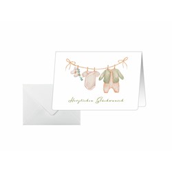 SIGEL Glückwunsch-Karten Baby Clothes, weiß/beige/grün/braun, C6, 10 Karten + Umschläge