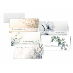 SIGEL Trauerkarten-Set Floral, grün/beige/gelb/grau, DIN lang quer, 10 Karten + Umschläge