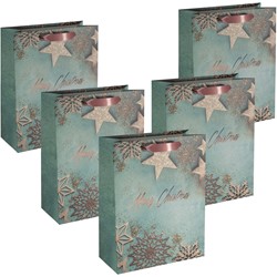 SIGEL Geschenktasche groß, Glamorous Christmas, blau/kupfer, Format 26 x 33 cm, 5er Pack