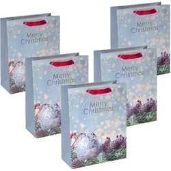 SIGEL Geschenktasche groß, Charmful Christmas, blau/grün/blau, Format 26 x 33 cm, 5er Pack
