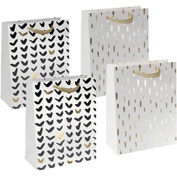 SIGEL Geschenktaschen-Set groß, Brush Art Black & Gold, weiß/gold, Format 26 x 33 cm, 4er Pack