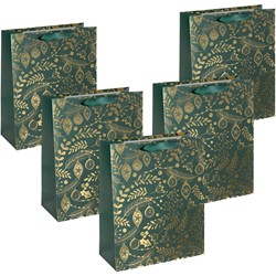 SIGEL Geschenktasche groß, Golden ornaments on green, grün, Format 26 x 32 cm, 5er Pack