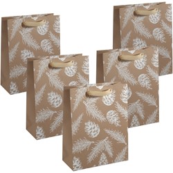 SIGEL Geschenktasche groß, Pine cones and pine branches, braun/weiß, Format 26 x 33 cm, 5er Pack