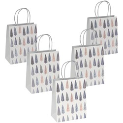 SIGEL Geschenktasche klein, Pine trees, weiß/blau/gold, Format 18 x 23 cm, 5er Pack