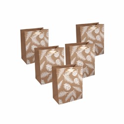 SIGEL Geschenktasche small, Tannenzapfen und Tannenzweige, 18 x 23 x 10 cm, 5er Pack