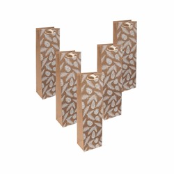 SIGEL Geschenktasche Flasche, Tannenzapfen und Tannenzweige, 10 x 35 x 8 cm, 5er Pack