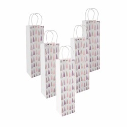 SIGEL Geschenktasche Flasche, Tannenbäume, 10 x 35 x 8 cm, 5er Pack