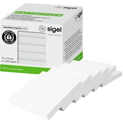 SIGEL Haftnotizen, weiß, 75 x 75 mm, 6 Stück à 100 Blatt