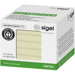SIGEL Haftnotizen, gelb, 75 x 75 mm, 6 x 100 Blatt