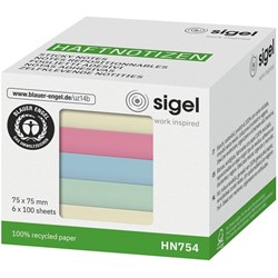 SIGEL Haftnotizen, 3x gelb/1x grün/1x blau/1x rosa, 75 x 75 mm, 6 x 100 Blatt