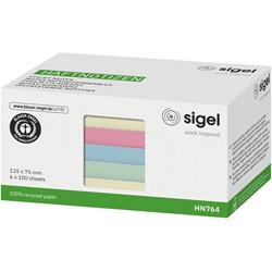 SIGEL Haftnotizen, 3x gelb/1x grün/1x blau/1x rosa, 125 x 75 mm, 6 x 100 Blatt
