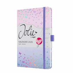 SIGEL Wochenkalender Jolie 2026, ca. A5, Butterfly Confetti Candy, Hardcover, mit Stickerbogen