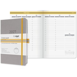 SIGEL Wochenkalender Linescape 2027 (EN), ca. A5, Hardcover, hellgrau/gelb