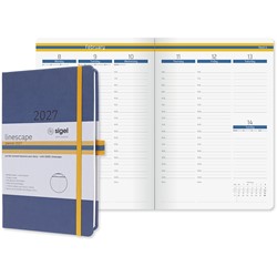 SIGEL Wochenkalender Linescape 2027 (EN), ca. A5, Hardcover, blau/gelb