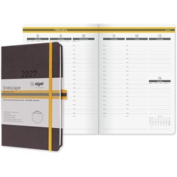 SIGEL Wochenkalender Linescape 2027 (EN), ca. A5, Hardcover, dunkelgrau/gelb
