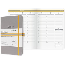 SIGEL Wochenkalender Linescape 2027 (DE), ca. A5, Hardcover, hellgrau/gelb