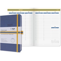 SIGEL Wochenkalender Linescape 2027 (DE), ca. A5, Hardcover, blau/gelb