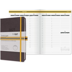 SIGEL Wochenkalender Linescape 2027 (DE), ca. A5, Hardcover, dunkelgrau/gelb